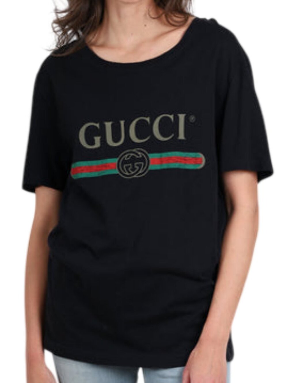 Authenticated Gucci 100% Cotton Striped Logo T-Shirt